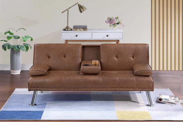 Adjustable Sofa – Fold-Down Table W/ Cup Holders – Brown (F8590)