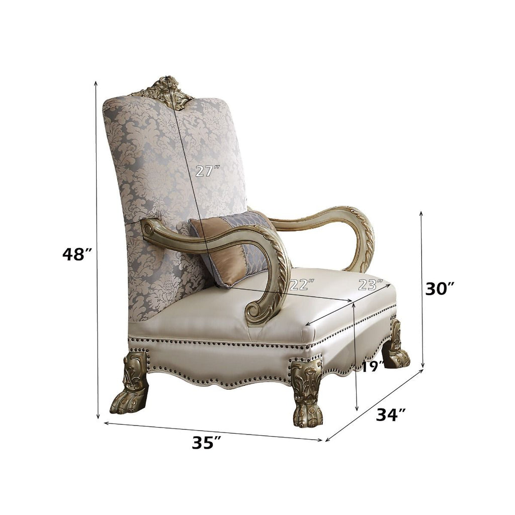Dresden II - Chair With Pillow - Pearl Synthetic Leather /Fabric & Gold Patina