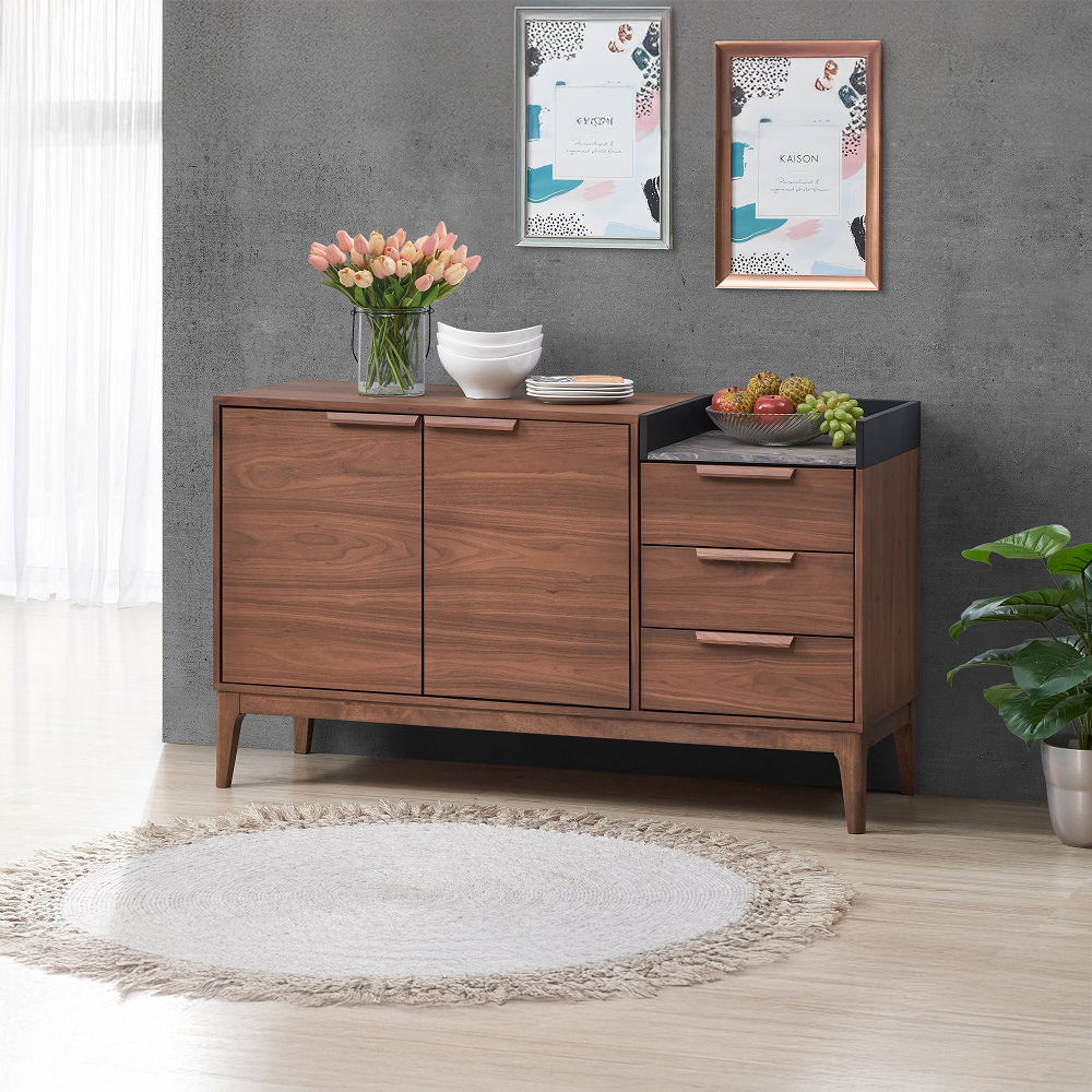 Bevis - Server - Green Fabric & Walnut
