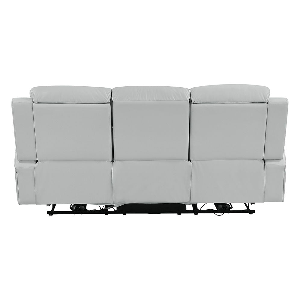 Elonzo - Power Motion Sofa With LED, Power Headrest & Speaker - Light Gray