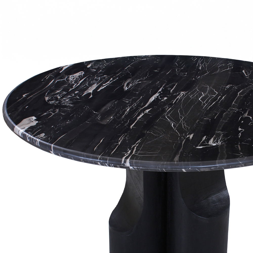 Kinton - Round Dining Table With Natural Marble Top - Black