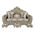 Sorina - Loveseat With 5 Pillows - Velvet, Fabric & Antique Gold