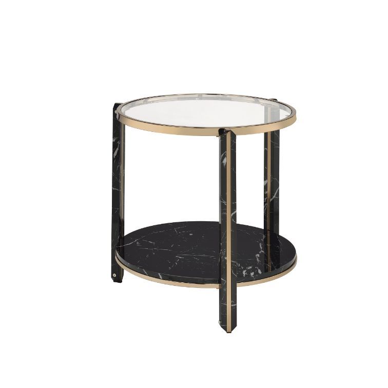 Thistle - End Table - Clear Glass, Faux Black Marble Top & Champagne
