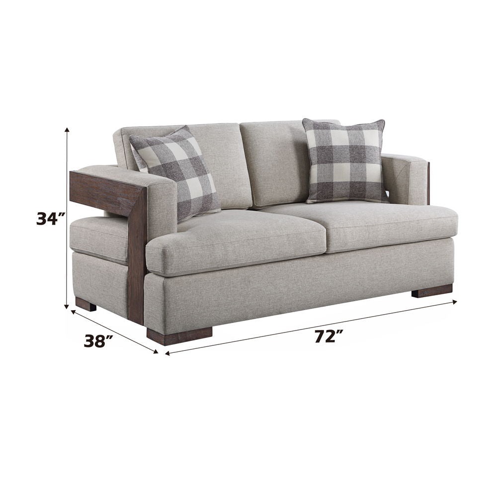 Niamey - Loveseat With 2 Pillows - Fabric & Walnut