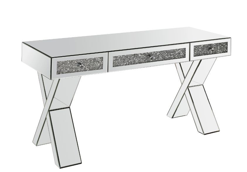 Noralie - 32" Writing Desk - Mirrored & Faux Diamonds