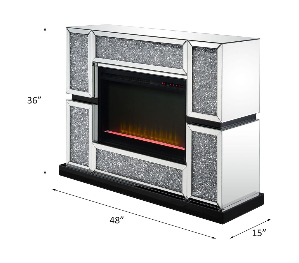 Noralie - 48" X 15" Fireplace - Mirrored & Faux Diamonds