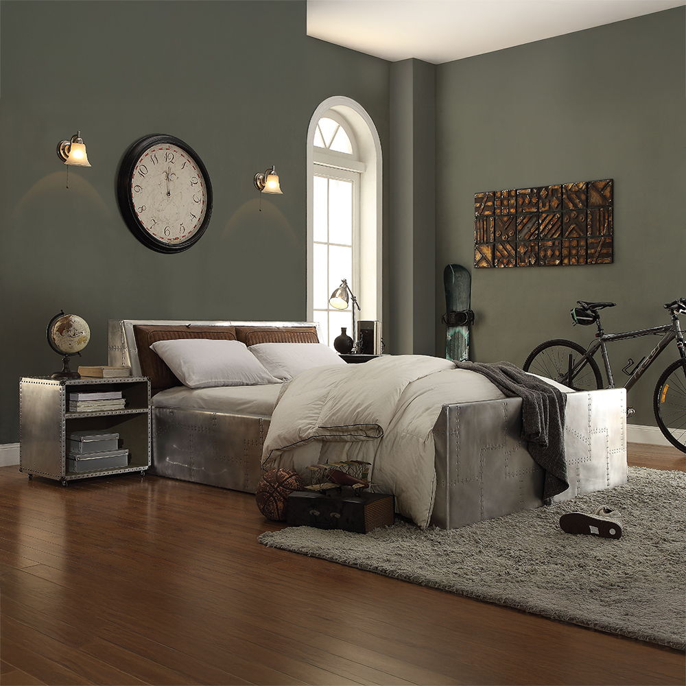 Brancaster - Queen Bed - Retro Brown Top Grain Leather & Aluminum