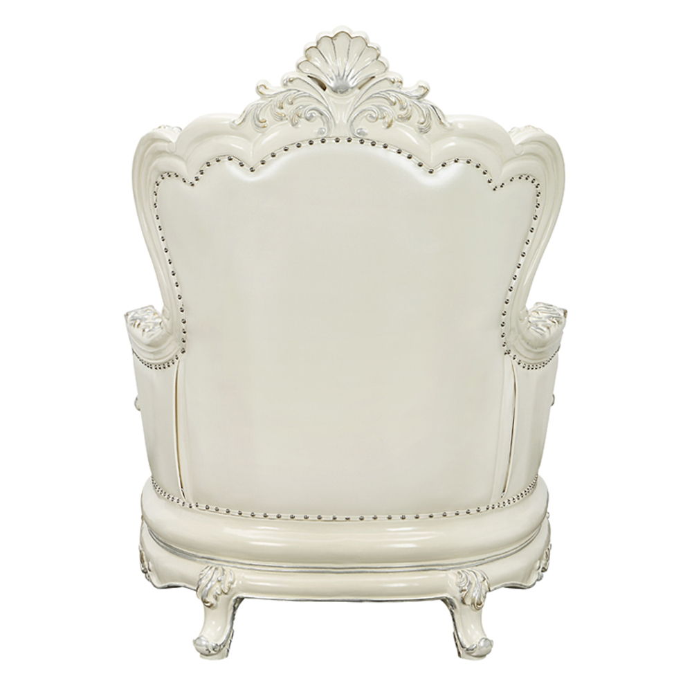 Adara - Chair With 2 Pillows - Pearl White Synthetic Leather & Antique White