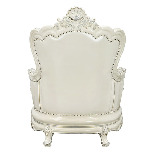 Adara - Chair With 2 Pillows - Pearl White Synthetic Leather & Antique White