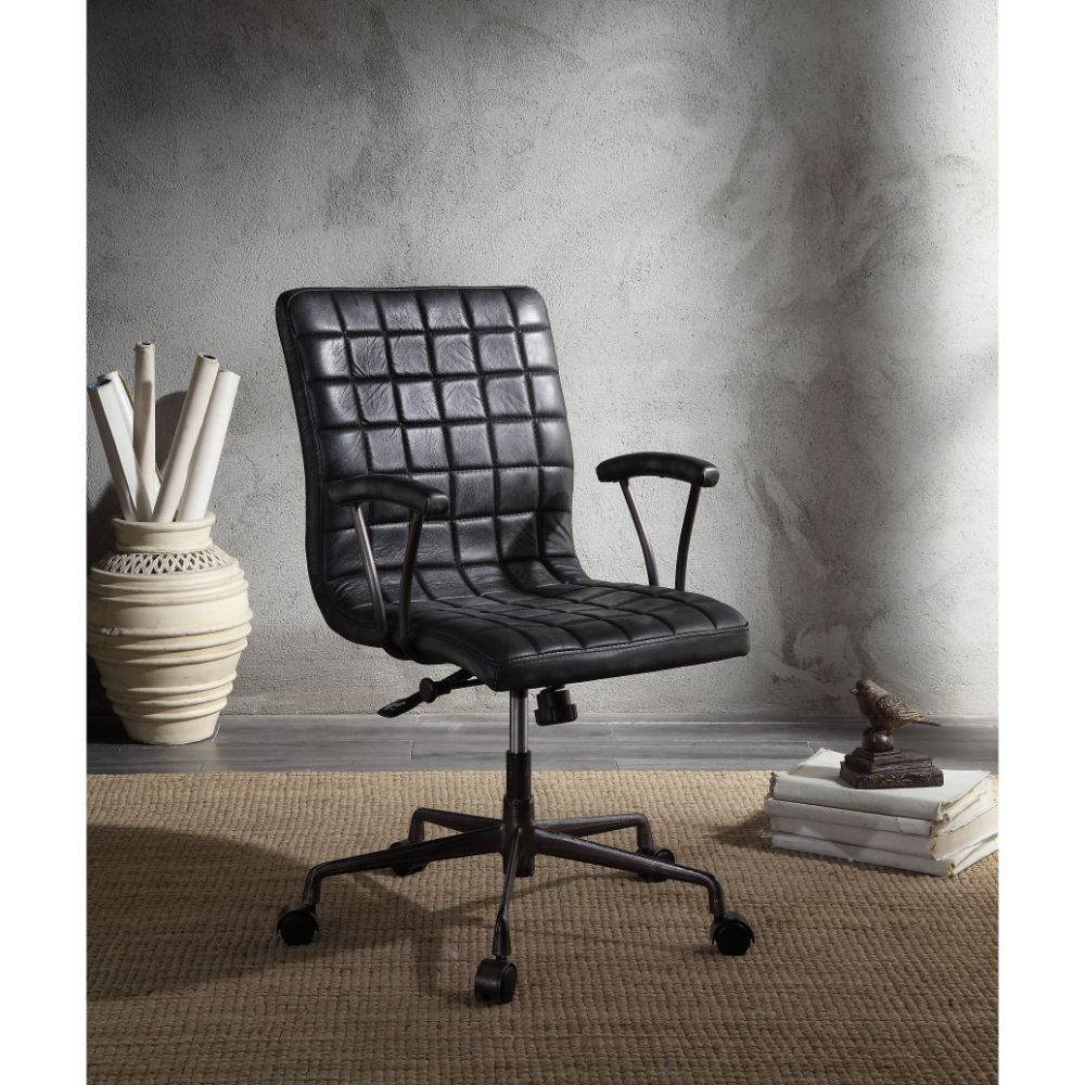 Barack - Office Chair - Vintage Black Top Grain Leather & Aluminum