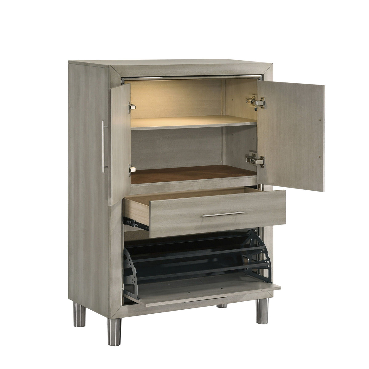 Lennox - Door Chest With Shoe Storage & LED Light - Gray