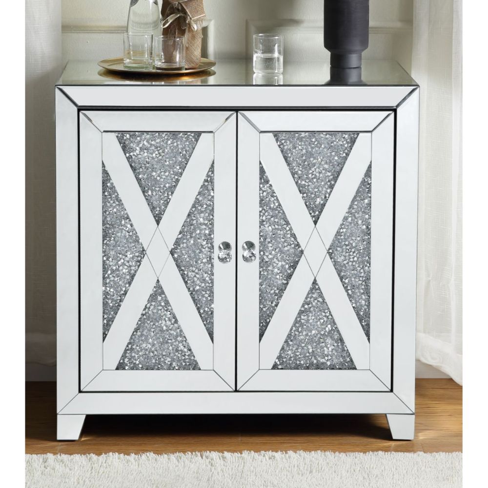 Noralie - 2 Door Console Cabinet - Mirrored & Faux Diamonds