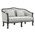 Samael - Loveseat With 2 Pillows - Gray Linen & Dark Brown