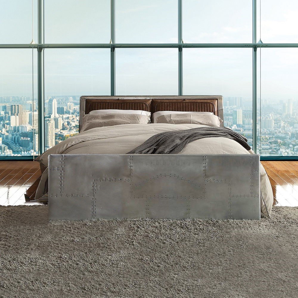 Brancaster - Queen Bed - Retro Brown Top Grain Leather & Aluminum