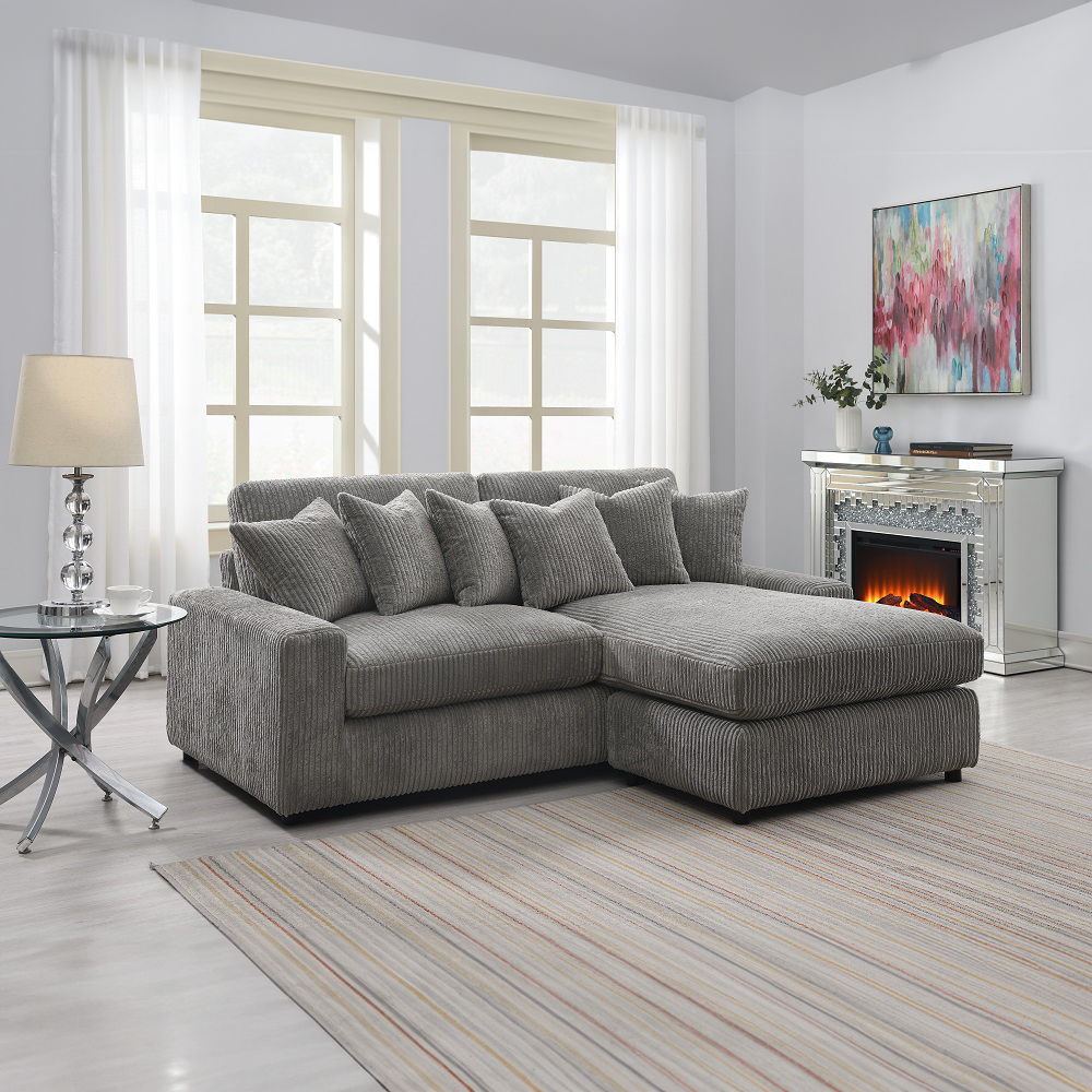 Tavia - Reversible Sectional Sofa With 6 Pillows - Gray Corduroy