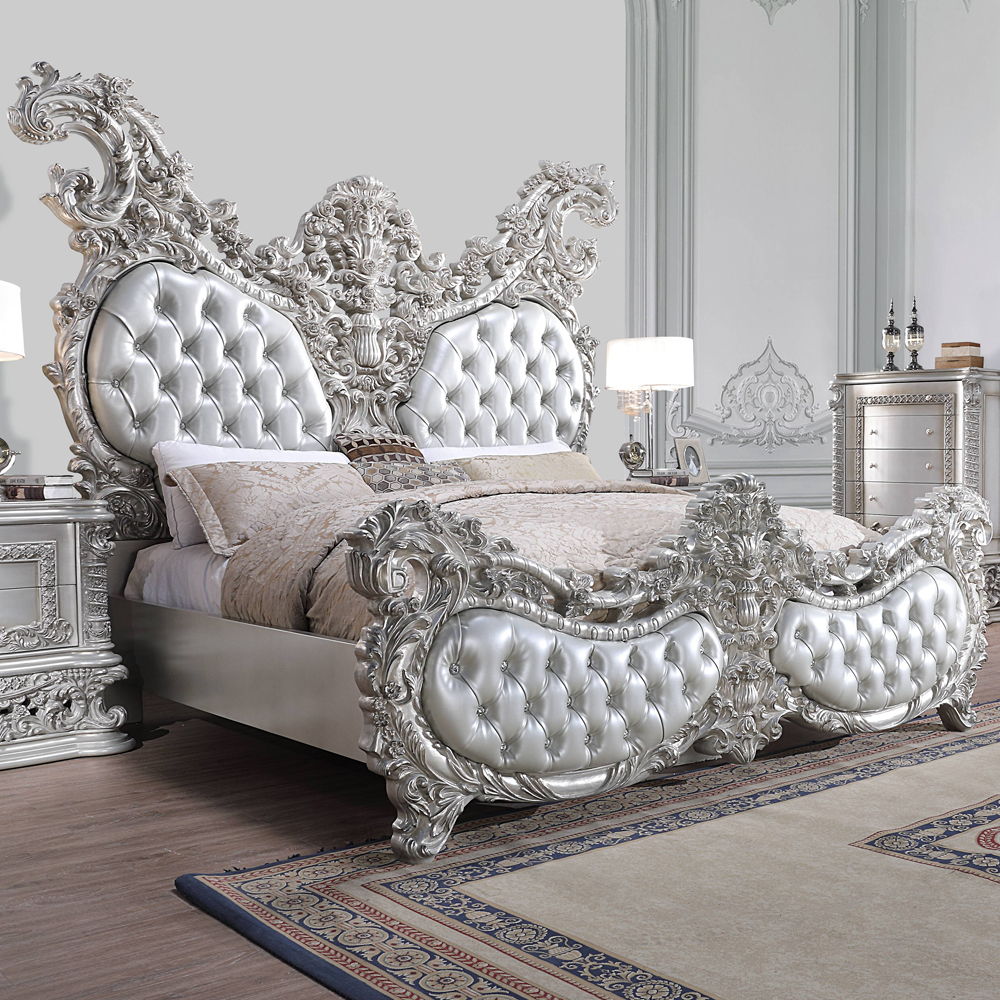 Valkyrie - Eastern King Bed - Synthetic Leather & Antique Platinum