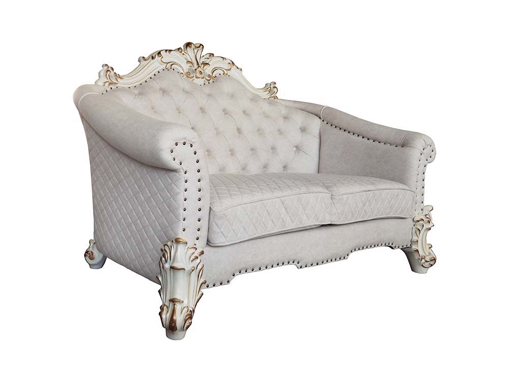 Vendome II - Loveseat With 4 Pillows - Two Tone Ivory Fabric & Antique Pearl