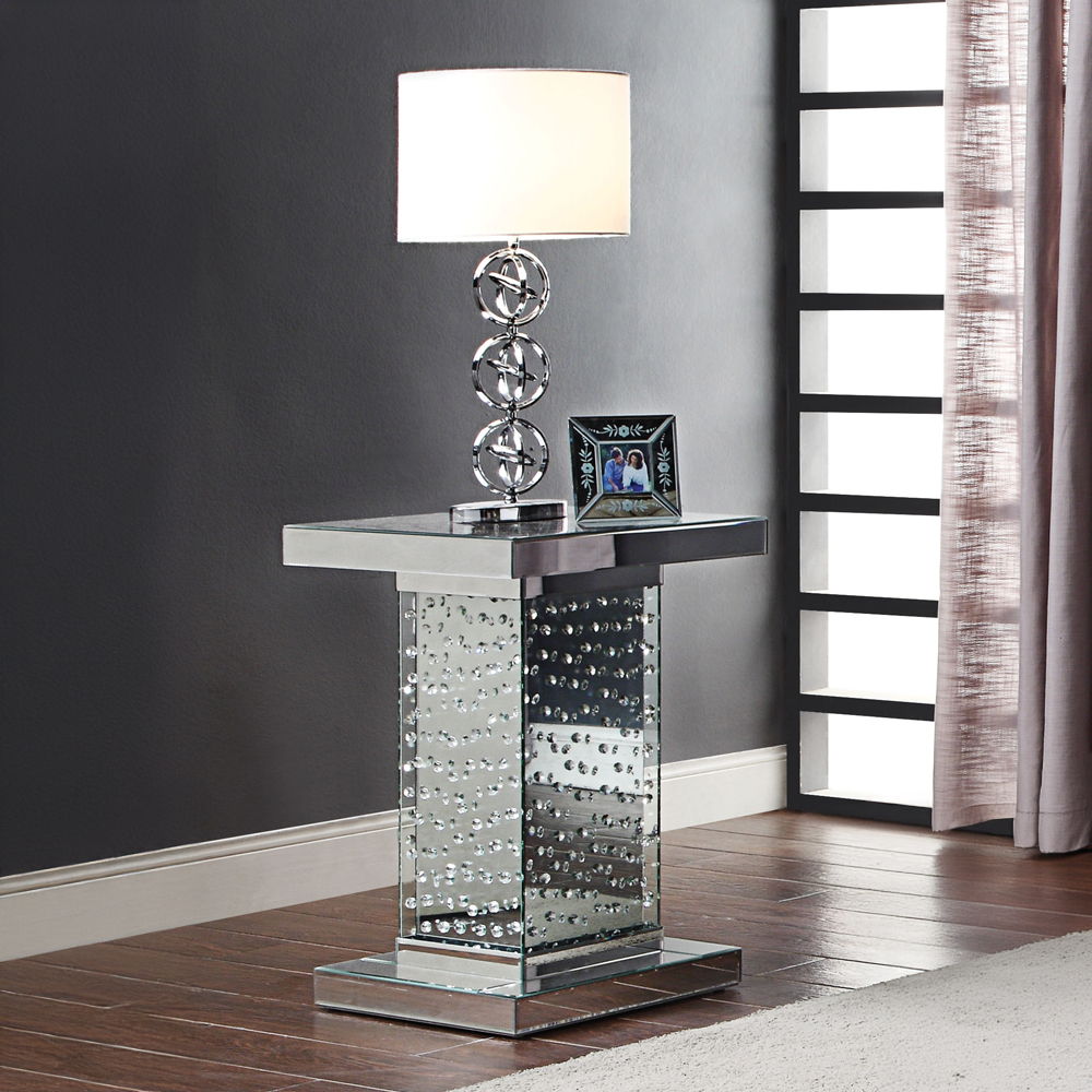 Nysa - 26" End Table - Mirrored & Faux Crystals