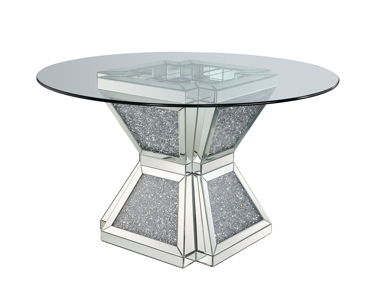 Noralie - 31" Dining Table - Clear Glass, Mirrored & Faux Diamonds