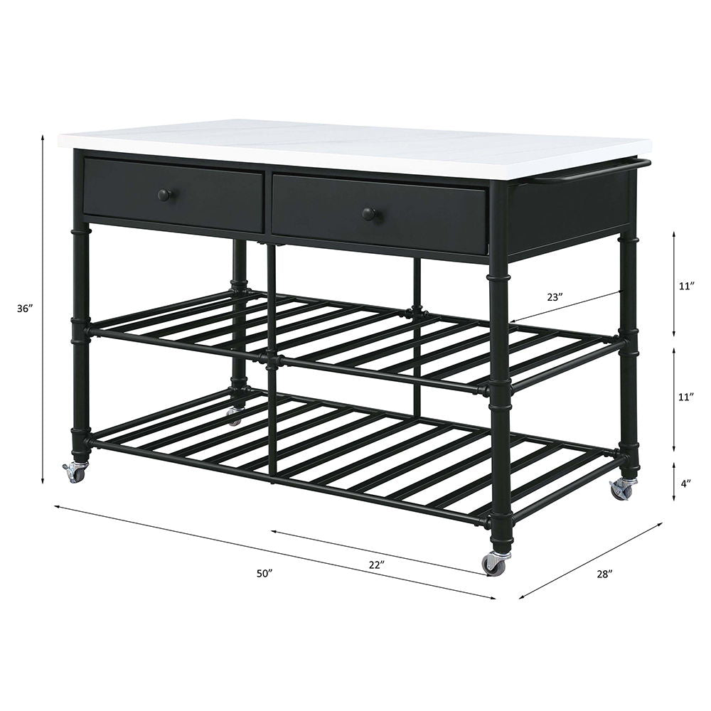 Emery - Kitchen Island - White Cultured Marble Top & Gray