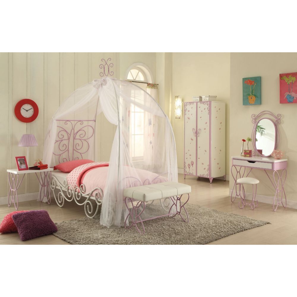 Priya II - Full Bed With Canopy - White & Light Synthetic Leather Rple