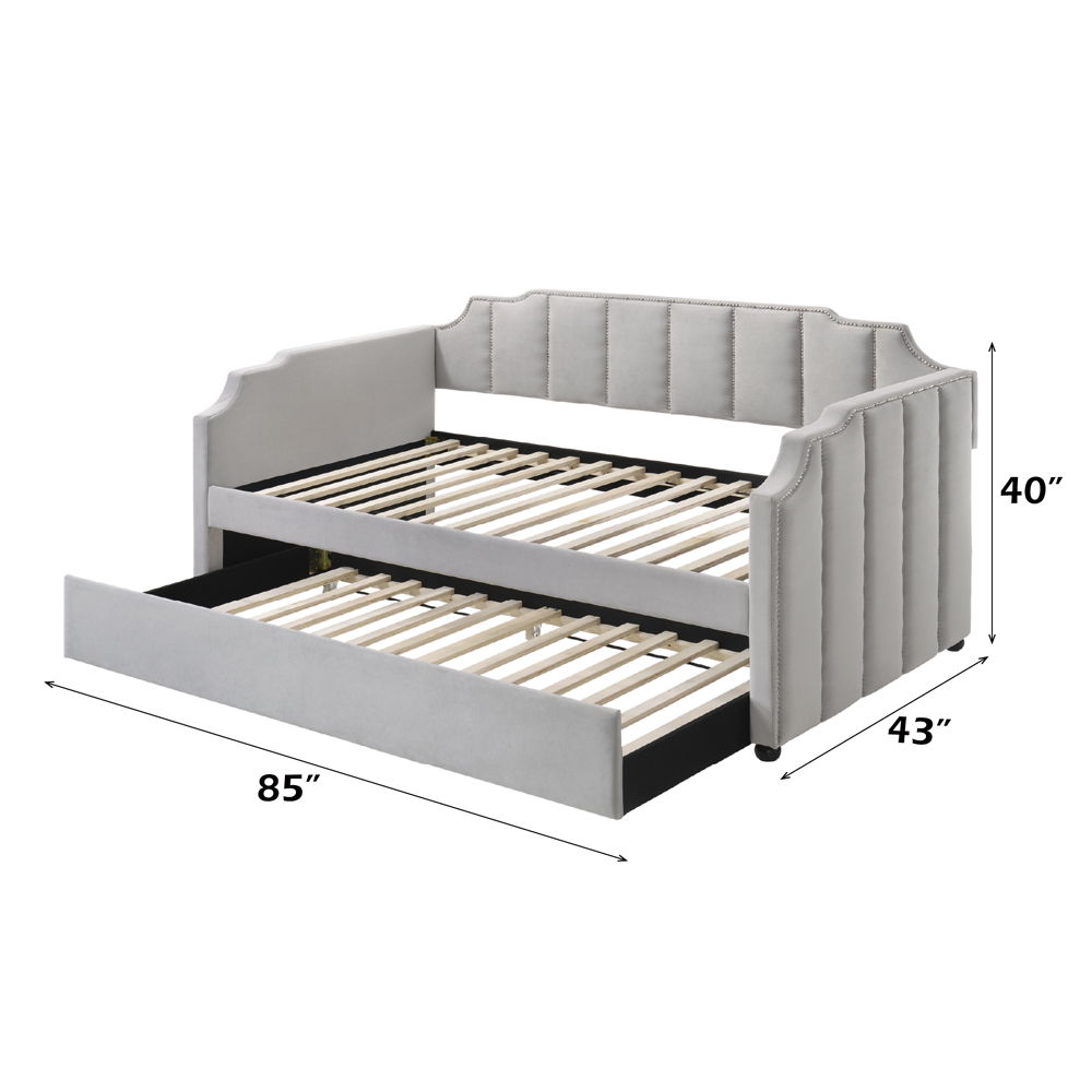 Peridot - Twin Daybed With Trundle - Dove Gray Velvet
