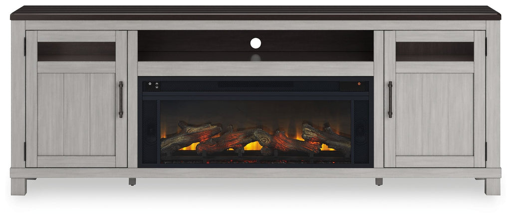 Darborn - 88" TV Stand With Electric Infrared Fireplace Insert - Gray / Brown
