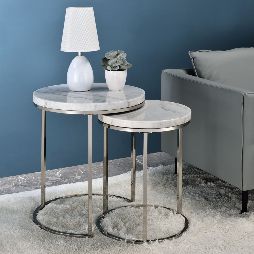 Zaidee - Nesting Table Set - Marble Top & Nickel