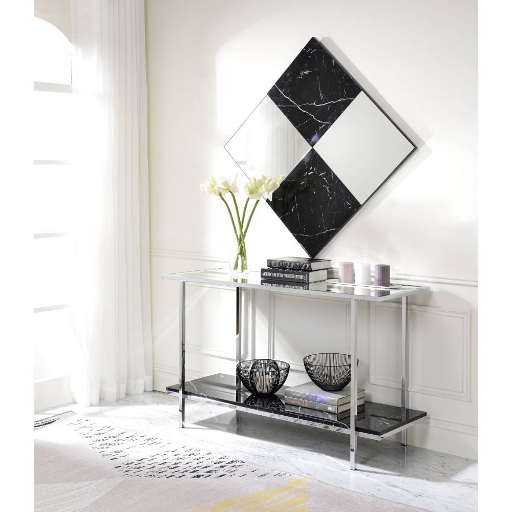Angwin - Accent Mirror - Mirrored & Faux Marble Top