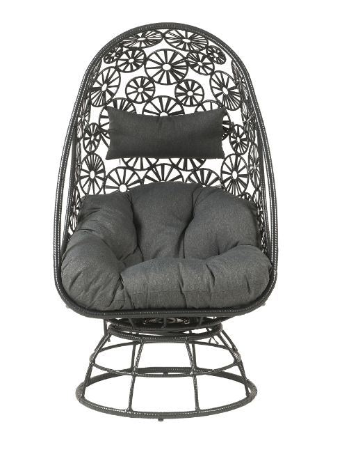 Hikre - Patio Lounge Chair & Side Table - Clear Glass, Charcoal Fabric & Black Wicker