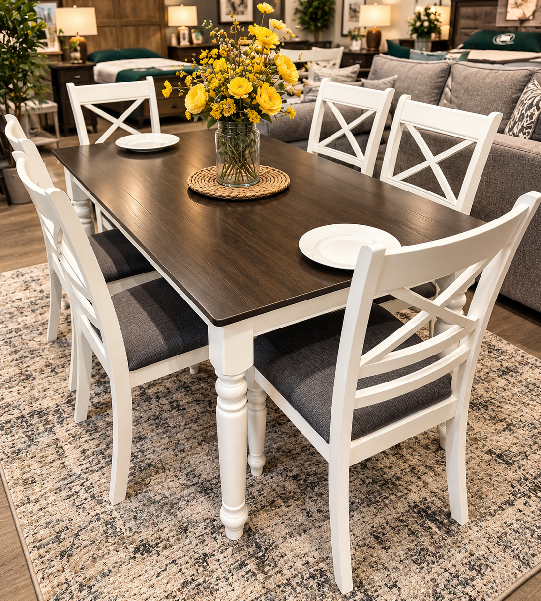 White dining set in the showroom