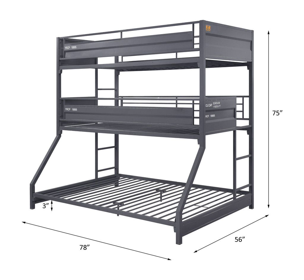 Cargo - Twin Over Twin Over Full Bunk Bed - Gunmetal