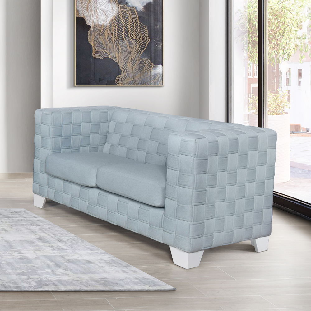 Saree - Loveseat - Light Teal Chenille & White