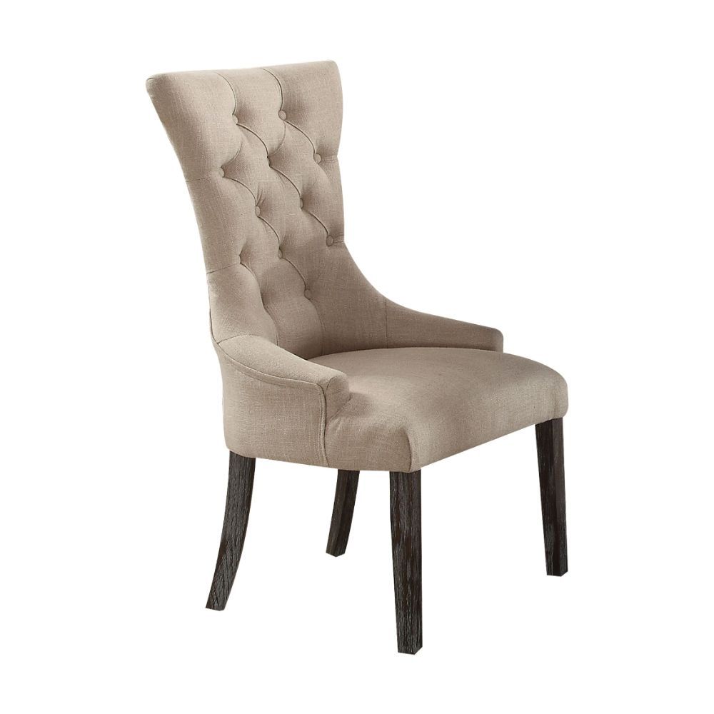 Gerardo - Linen Side Chair (Set of 2) - Beige & Weathered Espresso