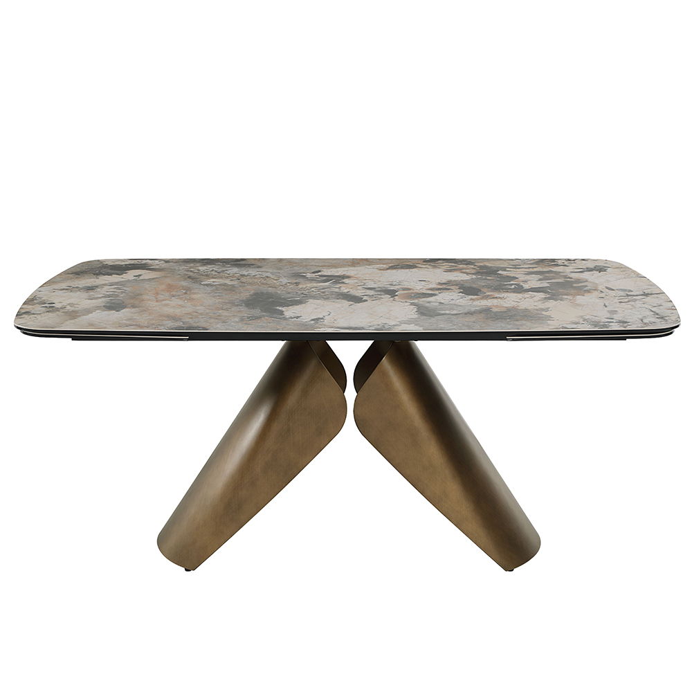 Malika - Ceramic Top Dining Table - Gray & Copper Cross Brushed