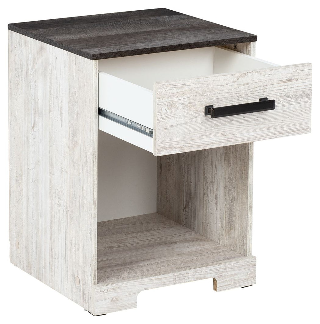 Shawburn - One Drawer Night Stand - Open Cubby - White / Black / Gray