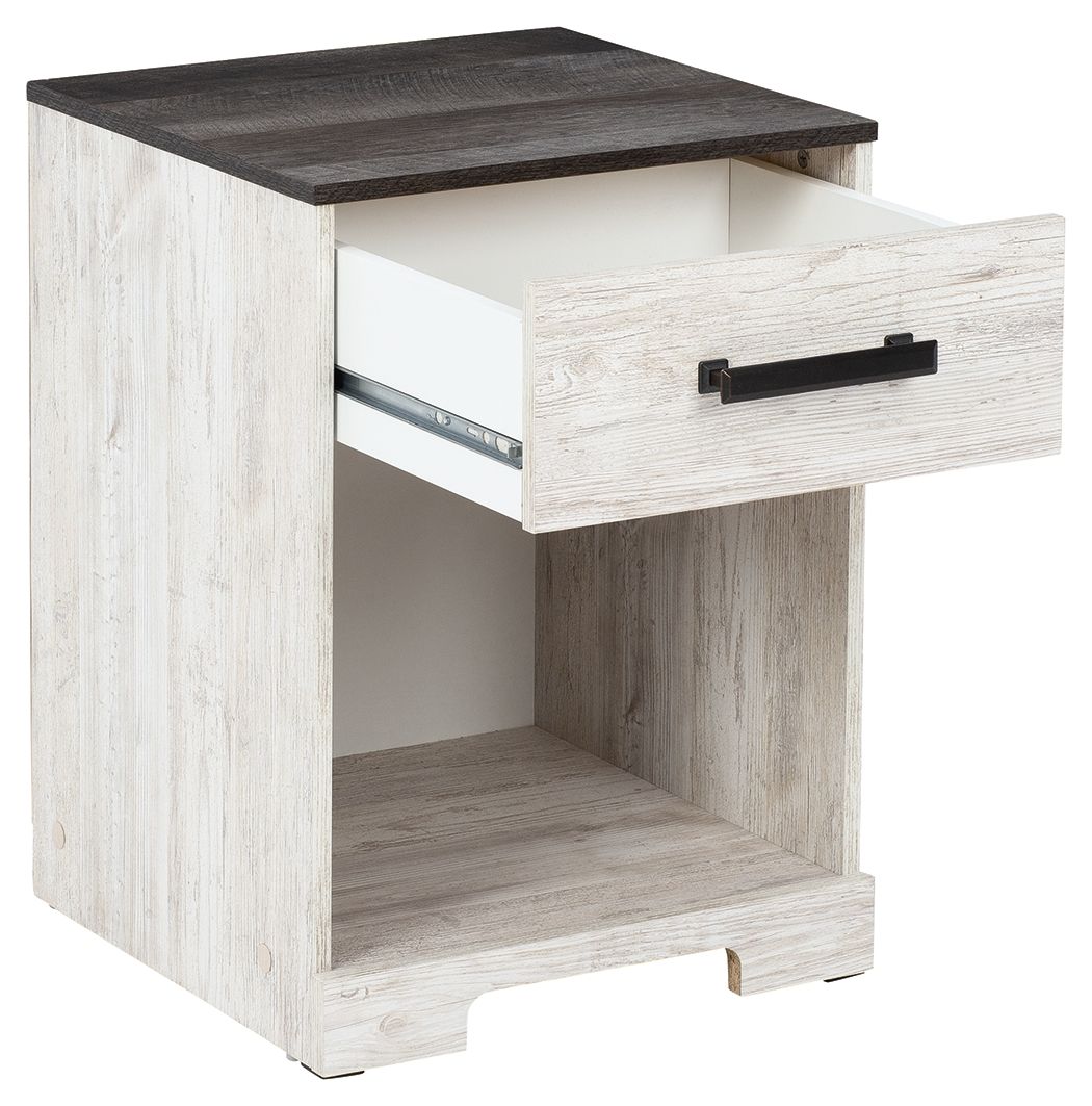 Shawburn - One Drawer Night Stand - Open Cubby - White / Black / Gray