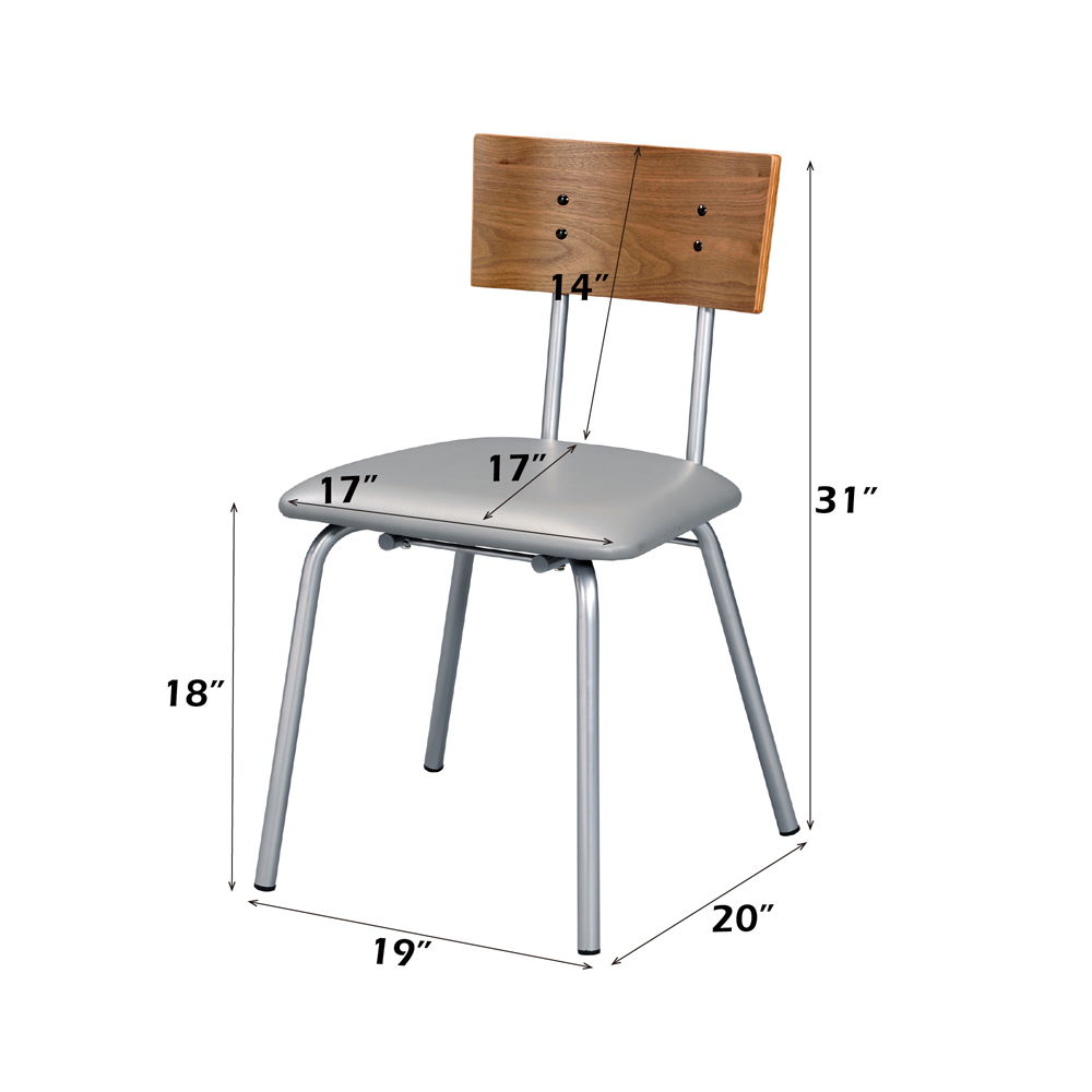 Jurgen - Side Chair (Set of 2) - Gray Synthetic Leather, Oak & Silver