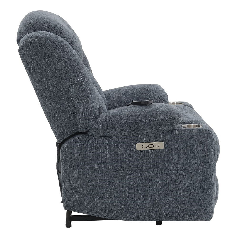 Omarion - Power Recliner With Lift, Heating & Massage - Blue Chenille