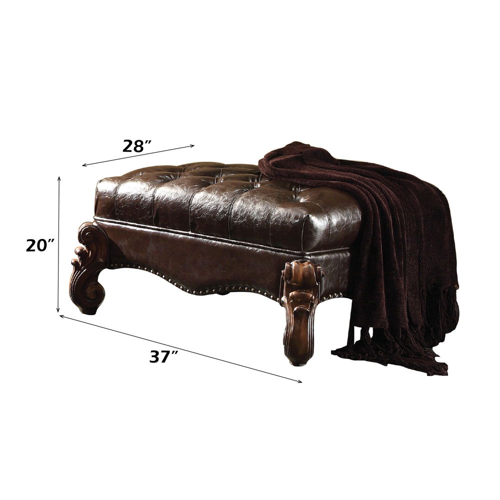 Versailles - Ottoman - Two Tone Dark Brown Synthetic Leather & Cherry Oak