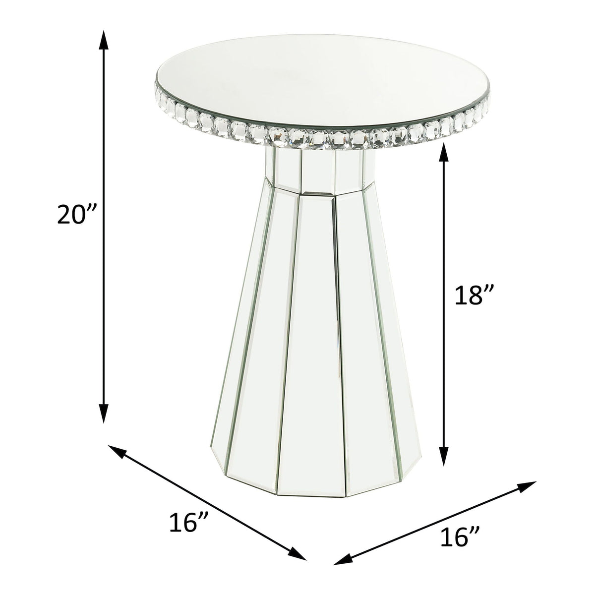 Lotus - 20" Accent Table - Mirrored, Faux Ice Cube Crystals