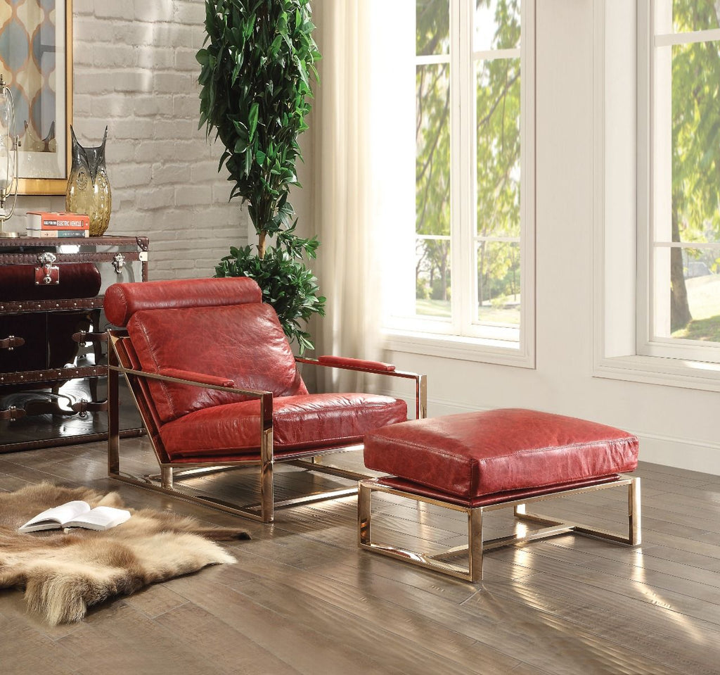 Quinto - Accent Chair - Antique Red Top Grain Leather & Stainless Steel