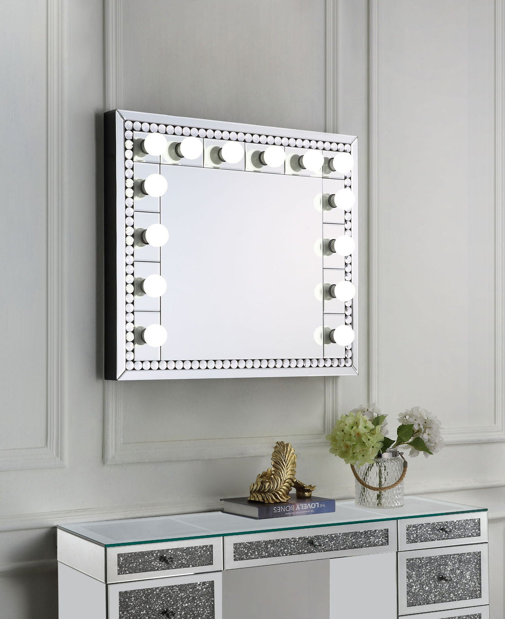 Farai - 28" Accent Mirror - Mirrored & Faux Crystal Diamonds