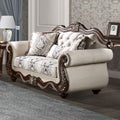 Pierce - Loveseat With 3 Pillows - Beige Fabric & Cherry