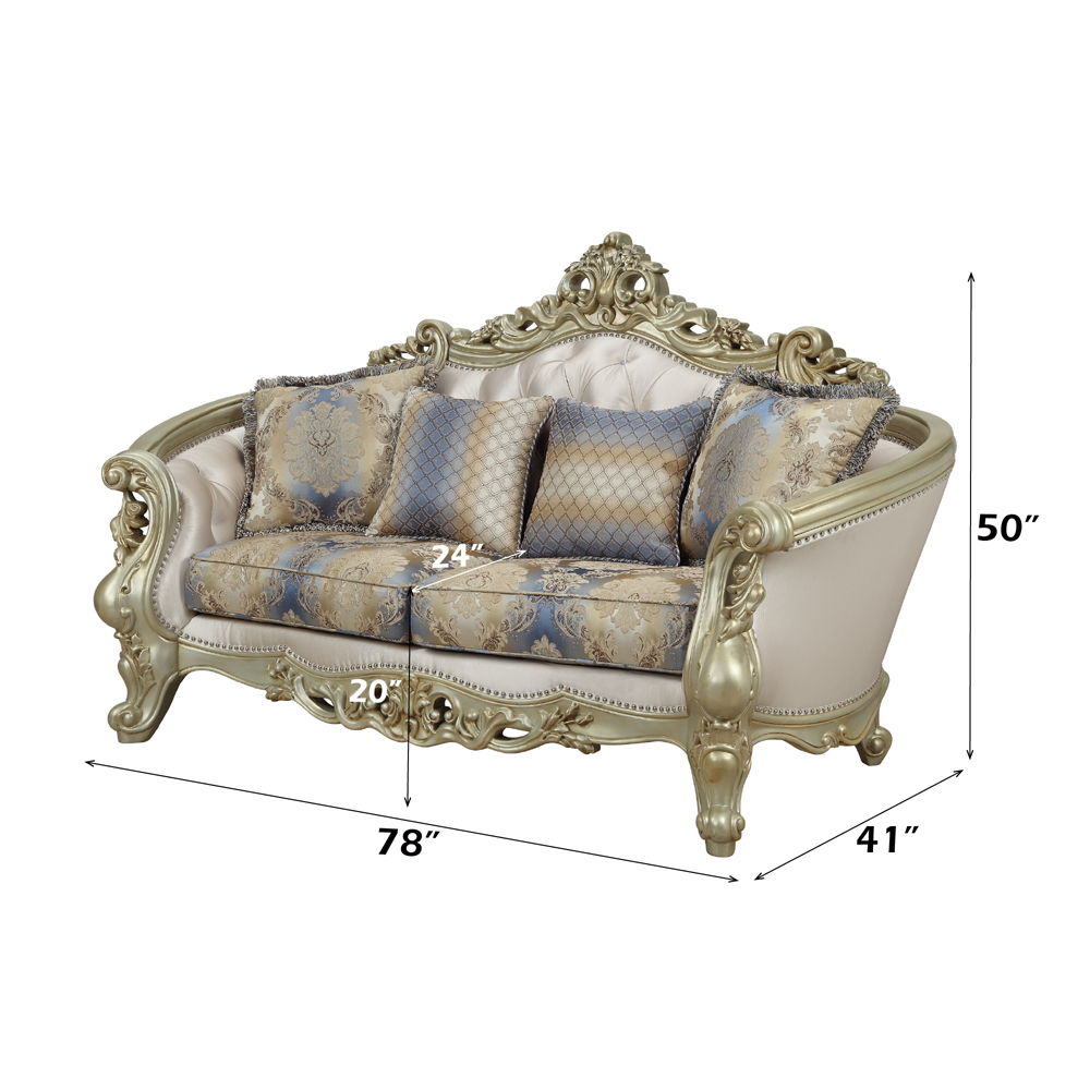 Gorsedd - Loveseat With 4 Pillows - Fabric & Golden Ivory
