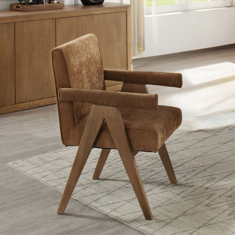 Zoey - Arm Chair (Set of 2) - Chocolate Chenille & Oak