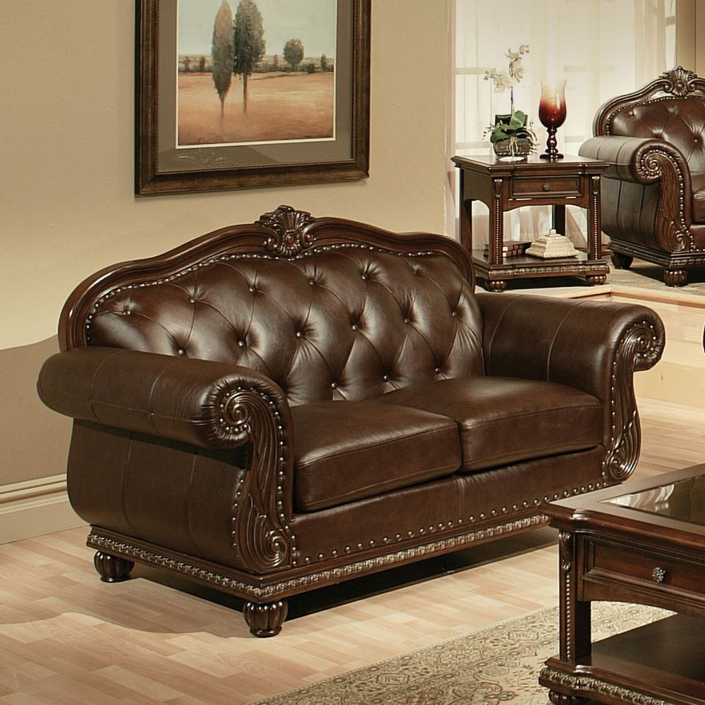 Anondale - Loveseat - Espresso Top Grain Leather Match & Cherry