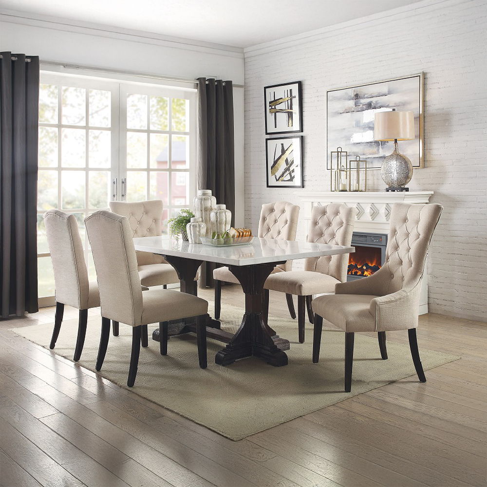 Gerardo - 30" Dining Table - White Marble Top & Weathered Espresso