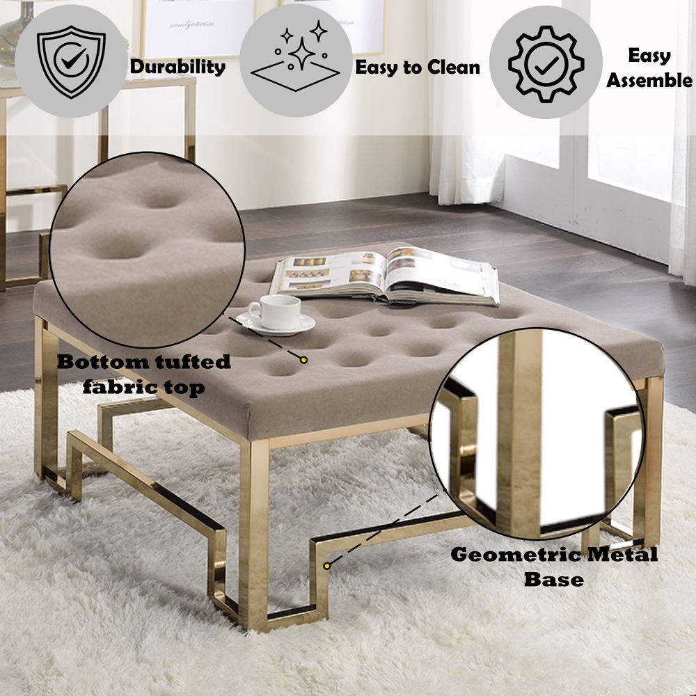 Damien - Cocktail Ottoman - Beige Fabric & Champagne