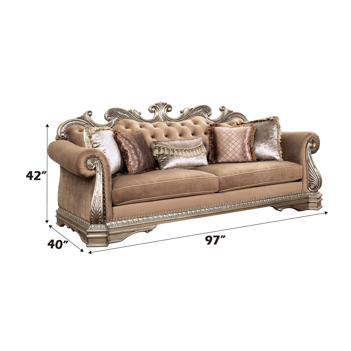 Northville - Sofa With 5 Pillows - Velvet & Antique Silver